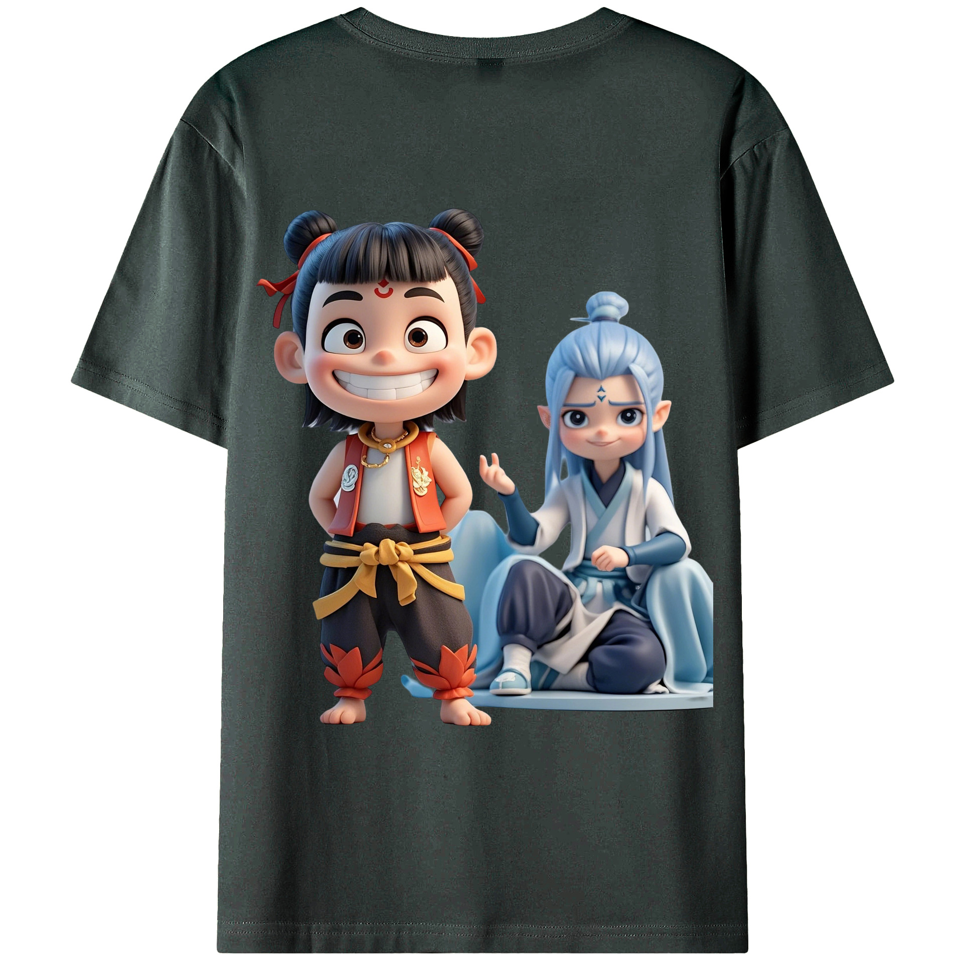 （画像用） Ne Zha 2 ナタ 魔童の大暴れ 綿100％ メンズ半袖Tシャツ（バックプリント） 通気性